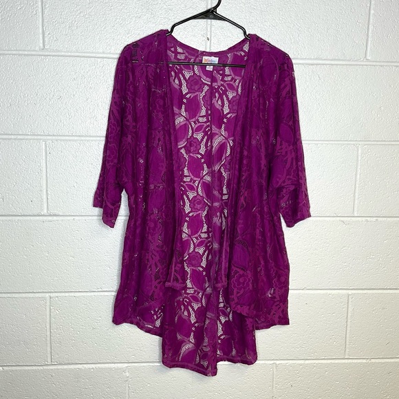 LuLaRoe Sweaters - < LuLaRoe Fuchsia Open Front Lace Cardigan >